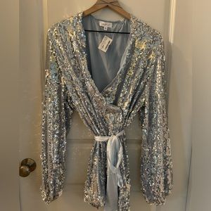 Baby Blue sequin wrap dress